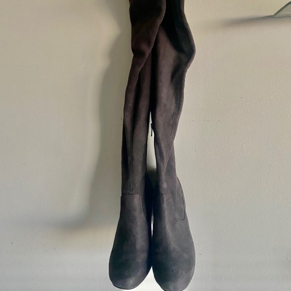 Faux suede over the knee Taupe Boots - Picture 6 of 7